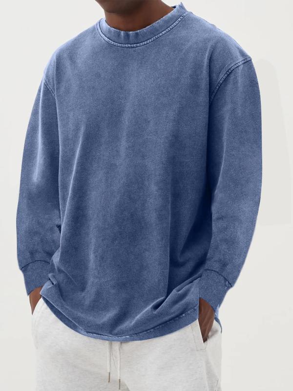 Tシャツ メンズ 男性用 レトロ調 ニット袖 長袖 トップス プルオーバー カットソー 無地 ポリエステル 修身 天ブルー 翠グリーン グレー オリーブ色 ブラック 紫色 カーキ色 キャメル色 秋冬