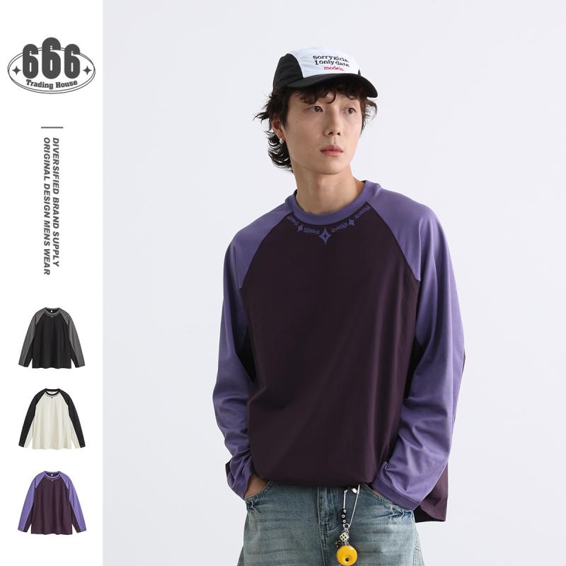 Tシャツ 男性用 速乾 長袖Tシャツ スポーツ アウトドア 普段使い ポリエステル 無地 クルーネック 米色 紫色 墨色