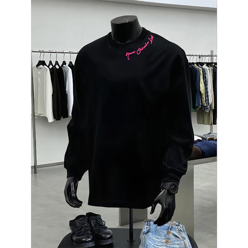 Tシャツ メンズ 春秋 長袖 ストリート系 コットン スウェット プルオーバー ルーズフィット トップス カットソー 黒 白 グレー