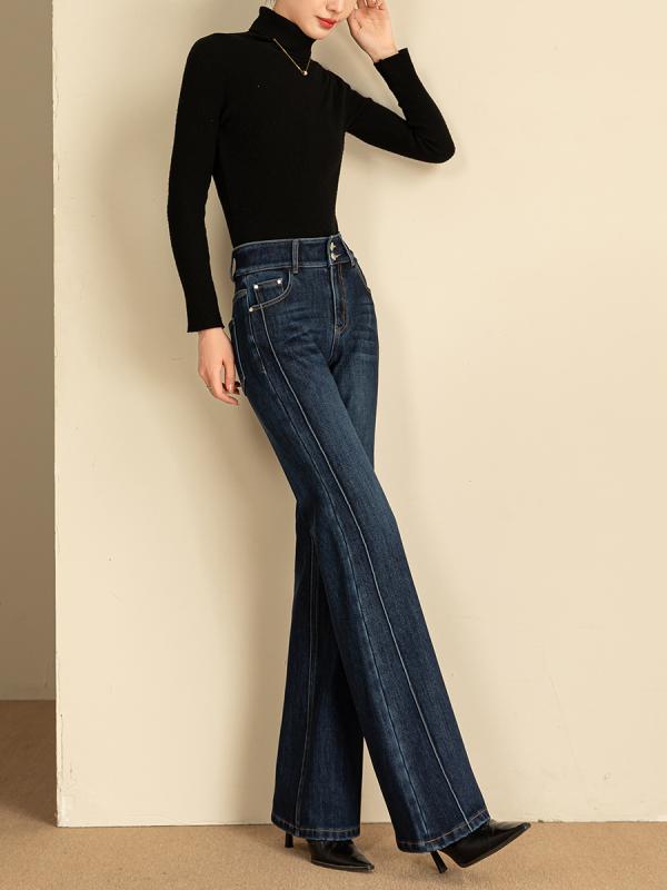 ジーンズ レディース 裏起毛 デニムパンツ ロングパンツ ハイウエスト フレアパンツ ベルボトム あったか 暖か 極暖 美脚 脚長 スタイルアップ カジュアル 秋冬 ブルー