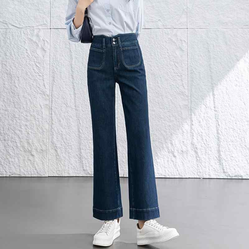 デニム レディース 微喇叭 高弾性 ジーンズ ブルー ハイウエスト スキニー フレアパンツ ジーパン パンツ ボトムス 文芸風 レトロ 高ストレッチ ウォッシュ加工