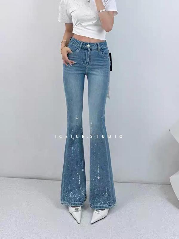 ジーンズ レディース ハイウエスト デニムパンツ 伸縮性 ストレッチ ジーパン 美脚 脚長 スタイルアップ ブルー コットン 普段使い 私服名媛風 欧米風