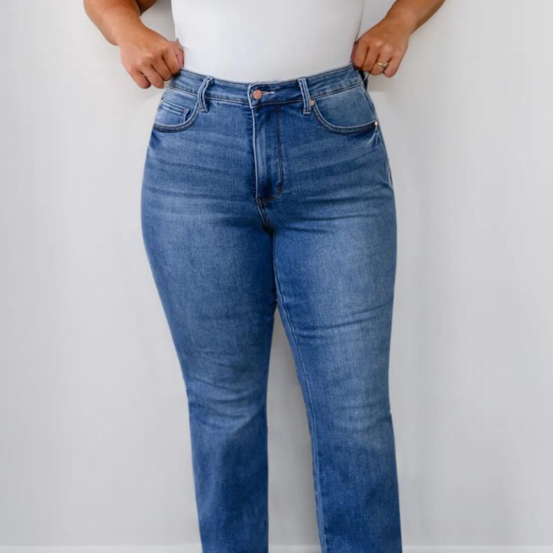 レディース デニムパンツ 直筒型 ミドルウエスト ストレッチ ロング丈 ライトブルー ダークブルー ブラック 九分丈 加長丈 気質 通勤スタイル 快適 休日カジュアル ミディアム厚 ポケット ディテール 切り替え デザイン 吸湿速乾 再生繊維 ミックス