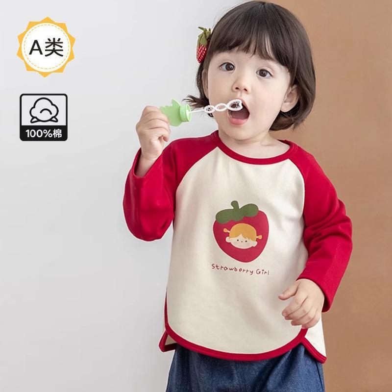 子供服 Tシャツ 長袖 春秋 ベビー 女の子 純綿 トップス カットソー 通気性 かわいい いちご柄 80 90 100 110