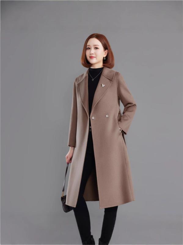 コート レディース ミセス 秋冬 ウール アウター ダブルフェイス ゆったり 婦人服 上品 エレガント 赤 ブラウン系 ネイビー M L XL XXL