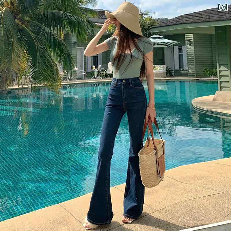 ジーンズ レディース ハイウエスト デニムパンツ 美脚 ロングパンツ ジーパン Gパン 70%綿 ストリート カジュアル スタイル 深青 浅青