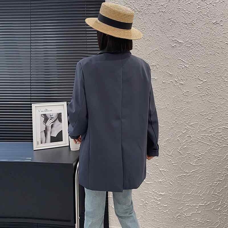 ジャケット レディース 韓国風 ゆったり オーバーサイズ 大きいサイズ テーラード ポリエステル 長袖 ポケット付き ブラック グレー 普段使い オフィスカジュアル