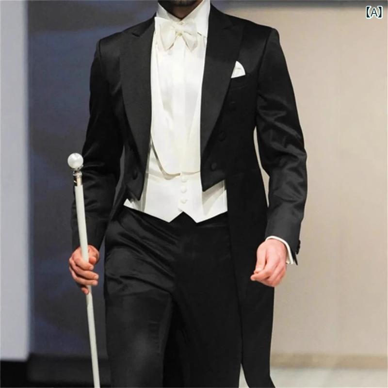 メンズ スーツ ジャケット 修身型 英国風 燕尾服 外套 黒 紺 グレー 軽量 混紡 ポリエステル 宴会 舞台 指揮 演出 軽ビジネス 単排ボタン ピークラペル スリムフィット 通勤 フォーマル 夏 接触冷感 吸湿速乾 伸縮性 スタイリッシュ|イーマイショップ