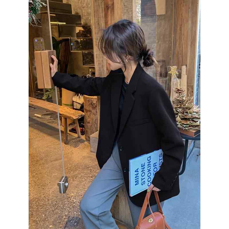 ジャケット レディース 韓国風 高級感 テーラードジャケット 春秋 ストリート 小柄 ブラック 長袖