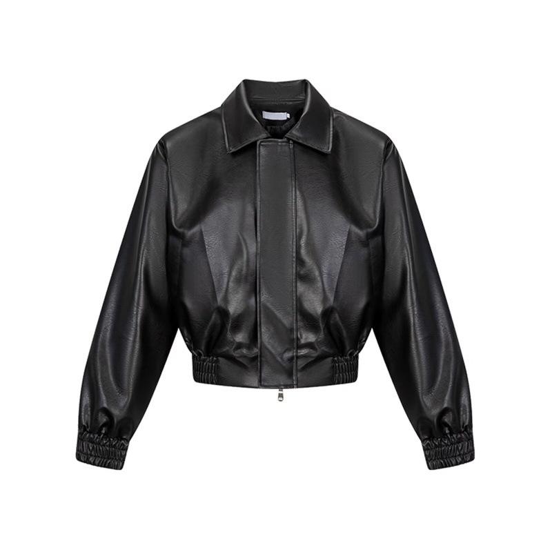 ジャケット 男性用 PUレザー パッド入りショルダー ショート丈 ライダースジャケット カジュアル ブラック アウター 長袖 トップス
