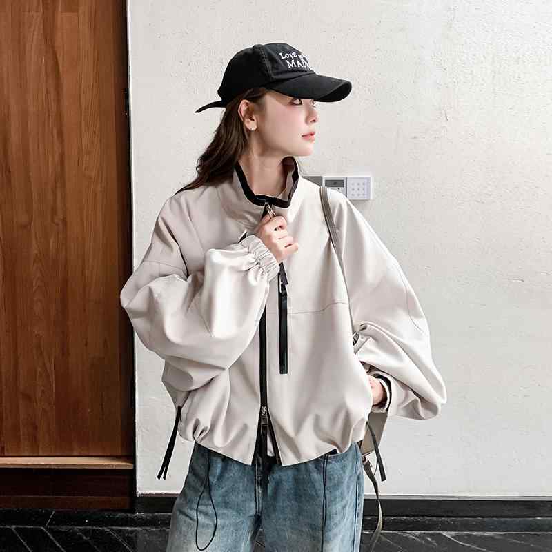 ジャケット レディース 春 アウター ブルゾン 野球服 スタンドカラー ゆったり かわいい ホワイト系 アメカジ スポーティー カジュアル