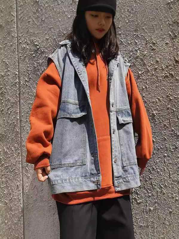 デニムベスト レディース 春秋 韓国風 デニム ジャケット ベスト ゆったり 普段使い お洒落 かわいい ブルー ブラック