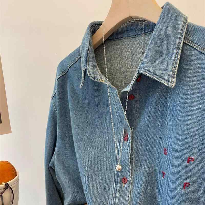 シャツ レディース 韓国風 デニム 薄手 ネル裏地 長袖 浅ブルー ダークブルー S M L XL ポリエステル 普段使い