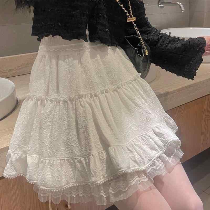 スカート レディース 春夏 レース ミニスカート フリル ギャザースカート ハイウエスト Aライン 文芸復古 かわいい おしゃれ 白