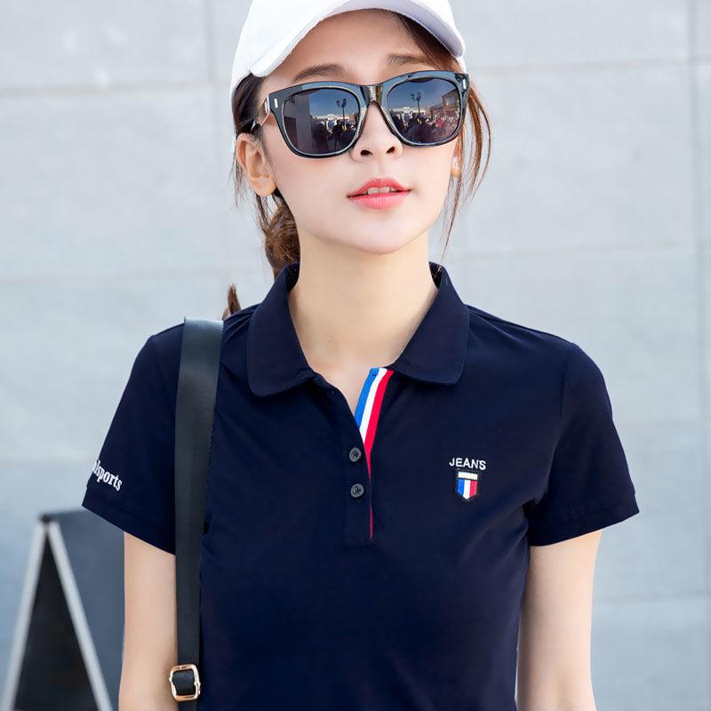 Tシャツ レディース 半袖 ポロシャツ 刺繍 綿 トップス カットソー スポーツウェア 運動着 普段使い 通勤着 接触冷感 ゆったり ピンク系 レッド 赤 ブルー 青 ブラック 黒 グレー
