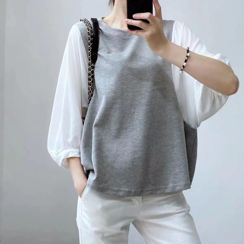 Tシャツ レディース 半袖 おしゃれ トップス ゆったり かわいい 切り替え コットン カジュアル 日韓風 ブラック グレー ネイビー系