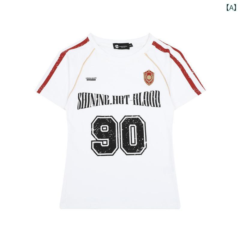 Tシャツ レディース 半袖 アメカジ ストリート系 丸首 切り替え トップス コットン ゆったり ロゴ プリント 春夏