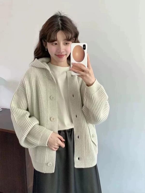 編み物ジレー レディース 韓国風 秋冬 長袖 ?帽 ジレー ゆったり 羽織り トップス 無地 朦々たる 綿 アクリル繊維混 日韓表現スタイル 伸び伸びする 米白 薄墨色 黄味がかった