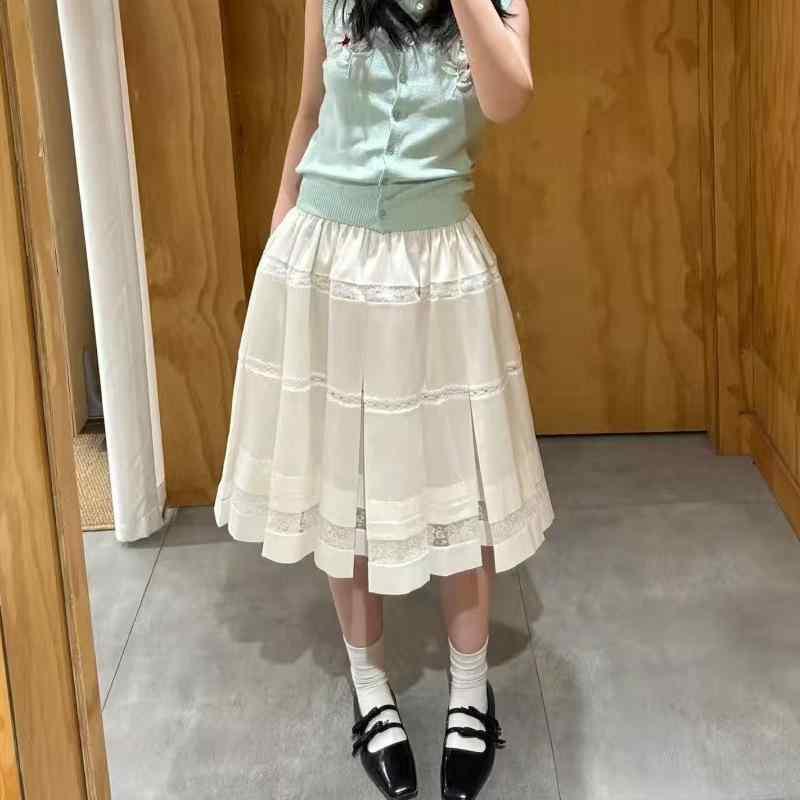 レディース スカート 百褶 半身 中丈 白色 蕾? 切り替え 聚? 繊維 無弾力 清新 甘美 スタイル 軽やか フレア デザイン 夏 シーズン 普段使い トップス コーディネート 爽やか フェミニン シルエット