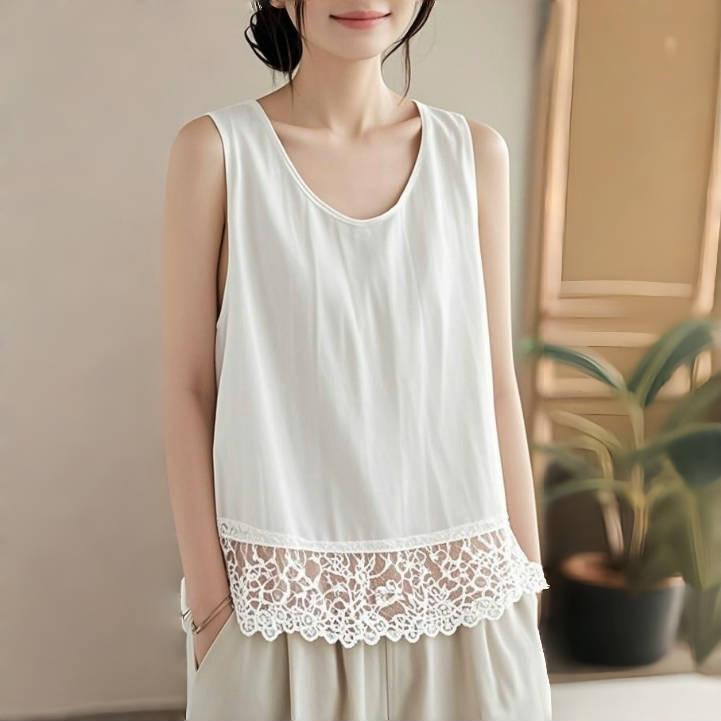キャミソール レディース 大きいサイズ 夏服 コットンリネン レース 体型カバー 着痩せ 通勤 普段使い かわいい セクシー インナー トップス 黒 白 M L XL 2XL 3XL 4XL