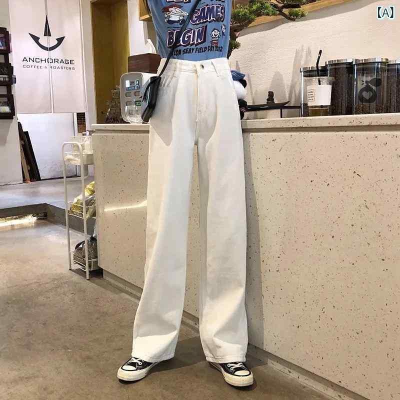 レディース 牛仔パンツ 秋冬 韓国風 インスピレーション 復古 ルーズフィット ブラック ストレート デニム ショート丈 ハイウエスト スリム効果 ワイドレッグ ロング丈 コットン 混紡 洗い加工 ジッパー ボタン 気質 通勤 スタイル エレガント ベル