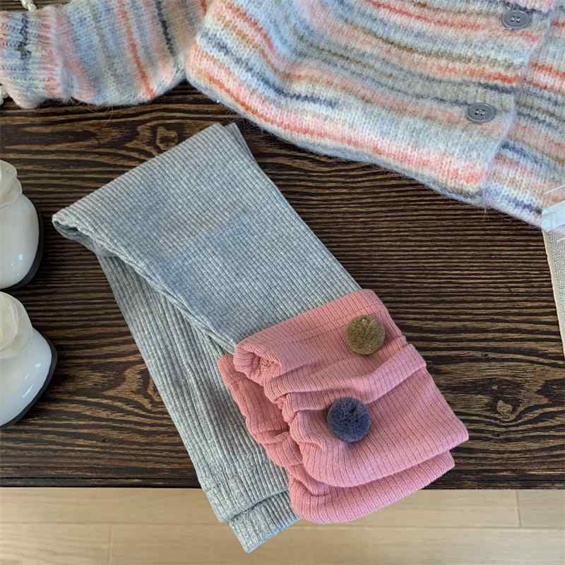 子供服 ニット カーディガン & パンツ セットアップ 春秋 女の子 パステルカラー 切り替え 丸首 長袖 ズボン 上下セット かわいい ガールズ 普段着 部屋着