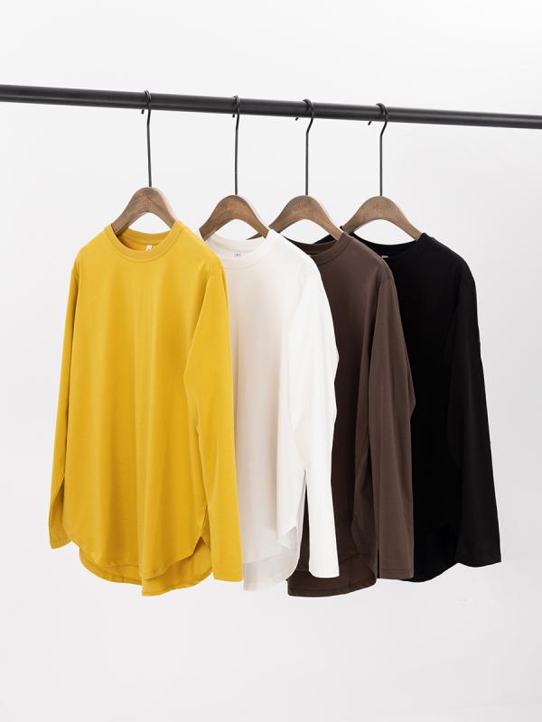 Tシャツ レディース 長袖 丸首 コットン カットソー プルオーバー ゆったり 無地 トップス カジュアル かわいい 韓国風 パールホワイト レモンイエロー ダークコーヒー ブラック