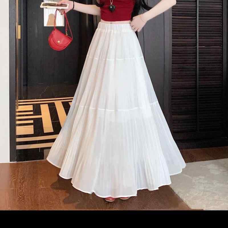 スカート レディース 高腰 圧着 プリーツ ロングスカート ポリエステル ゆったり Aライン フレア ケーキスカート 着痩せ 体型カバー 春夏 秋冬 通勤 オフィス デート お出かけ きれいめ かわいい