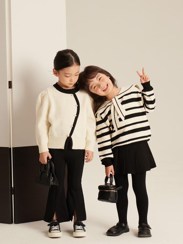 ニット 女の子 セットアップ 春秋 キッズ 子供服 配色 セーター カーディガン ベスト ブラウス 上下セット かわいい 普段着