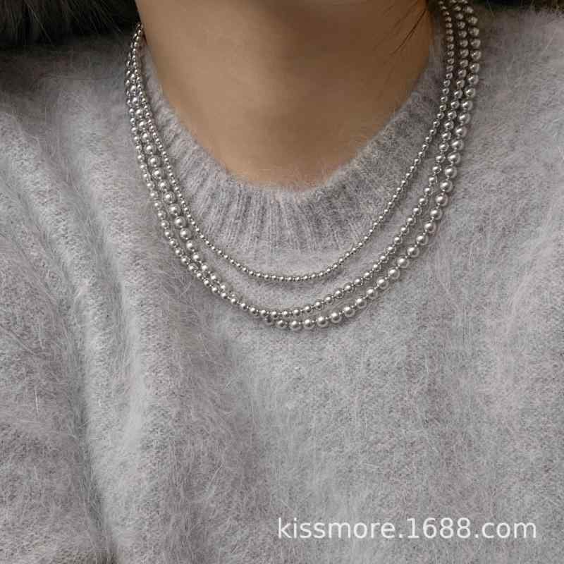 ネックレス レディース S925シルバー グレー パール チョーカー レトロ ペンダント プチプラ シルバー925 銀 灰色 真珠 上品 エレガント ロブスタークラスプ アジャスター 幾何学