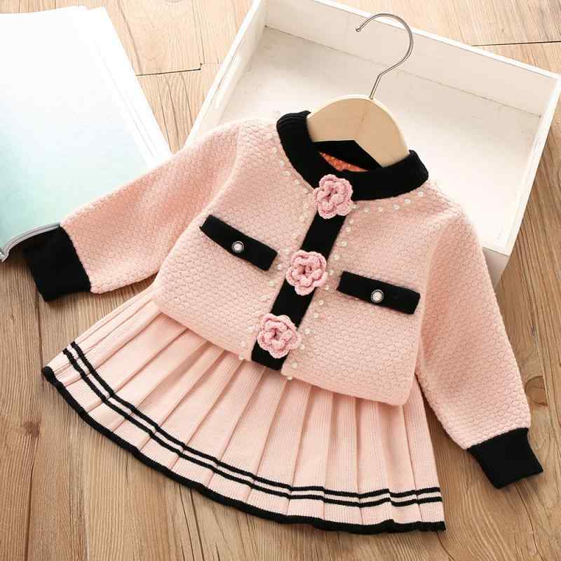 子供服 ニット セットアップ 女の子 アンサンブル カーディガン スカート 花柄 かわいい ガーリー 秋冬 長袖 普段着