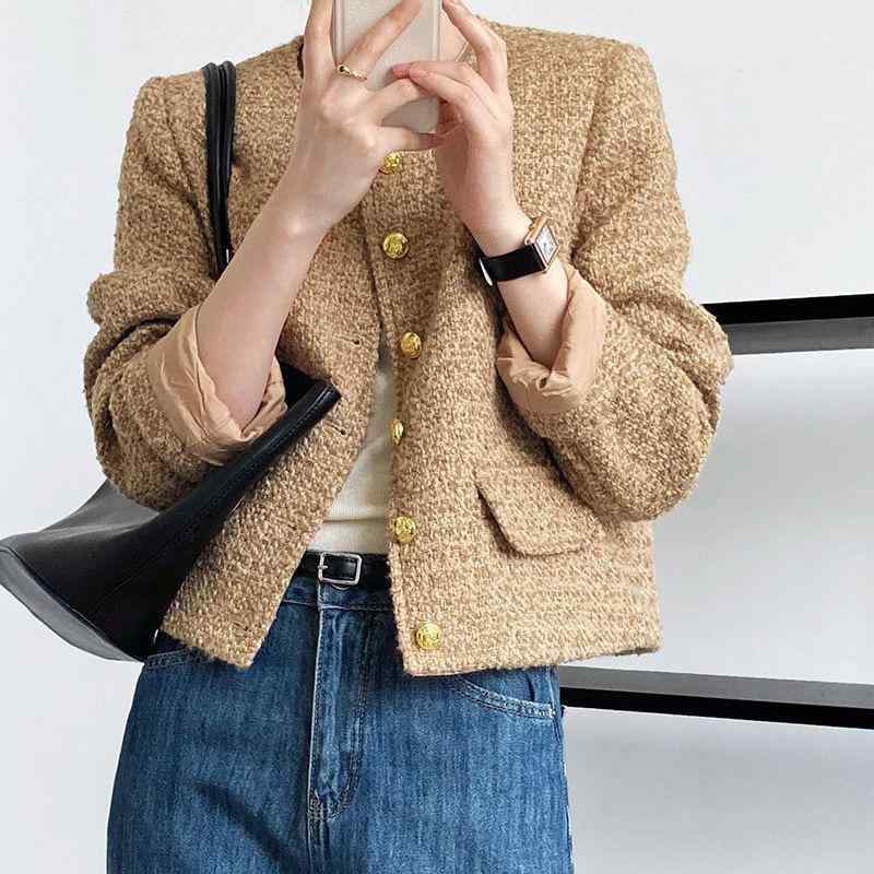 上衣 レディース 烏兎 遊撃手丈 ツィード 小麦色 黄色系 窈窕たる 通い 好いたらしいめ