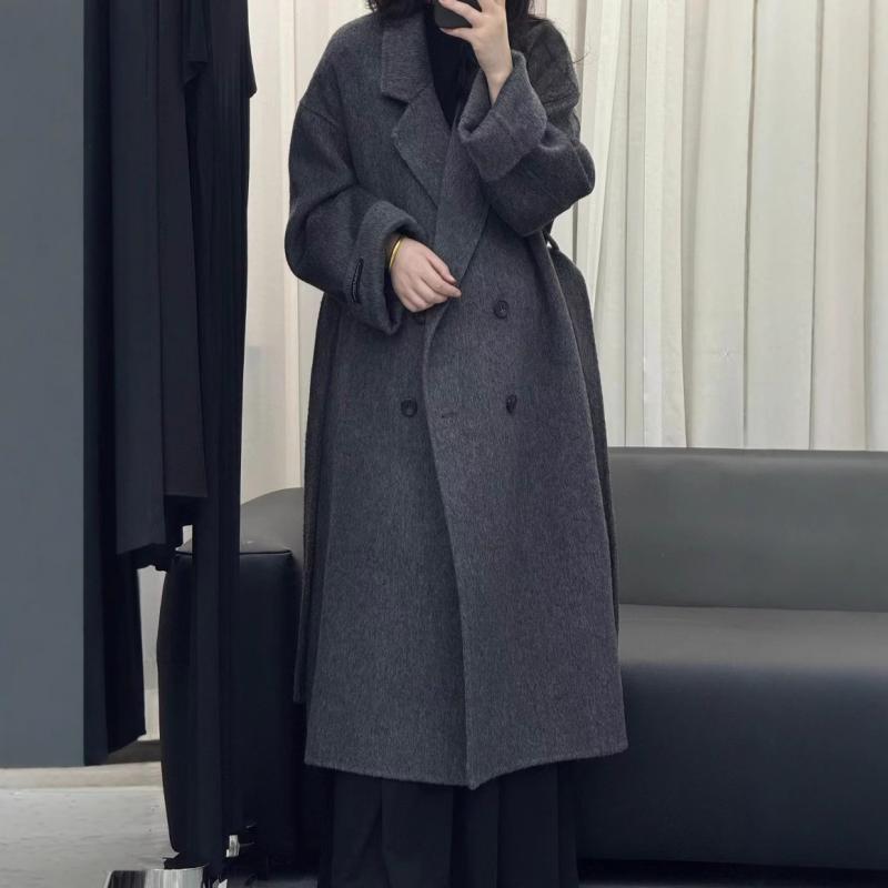厚地の外套 レディース 秋冬 ダブル乳ぶさ 羊毛 ロング丈 ゆったり 朦々たる あったか 今めかしい 好いたらしいめ 通い 執務室 水墨薄墨色 黒いこと オリーブ緑であること