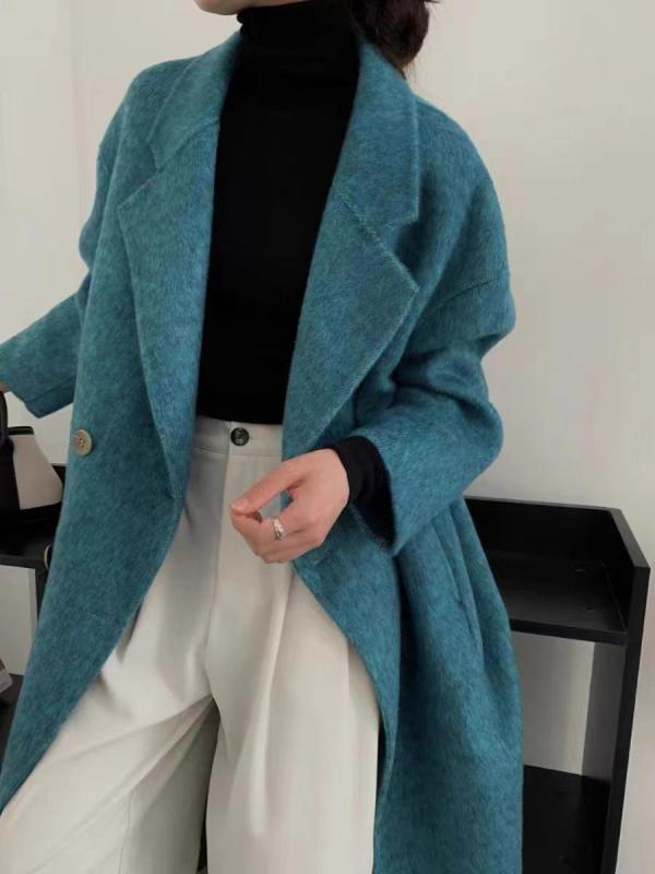厚地の外套 レディース 秋冬 羊毛 ロング丈 ダブル乳ぶさ ゆったり 朦々たる 秋香棕 黒いこと 米白 豆芽黄 春梅紅 燕麦 青色 XS S M 通い 好いたらしいめ 雅びやか 高押し出し 御前上等感
