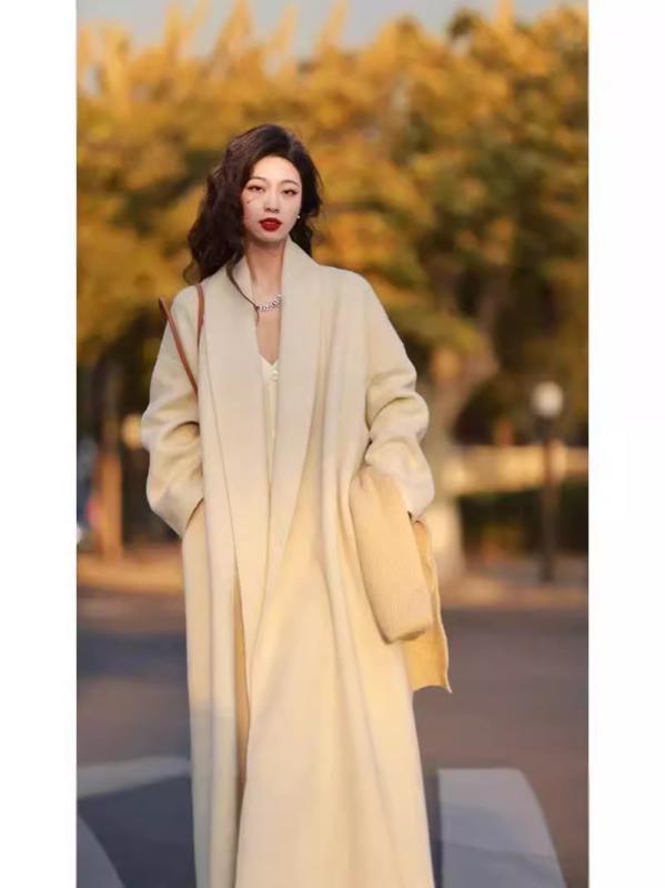コート レディース 羊毛 ウール ロング丈 秋冬 韓国風 Aライン フレア 炭黒色 ・垢茶色 キャメル色 メープルレッド メープルイエロー ベアブラウン グレー オフホワイト XS S M 通勤 大人 ベルト付き