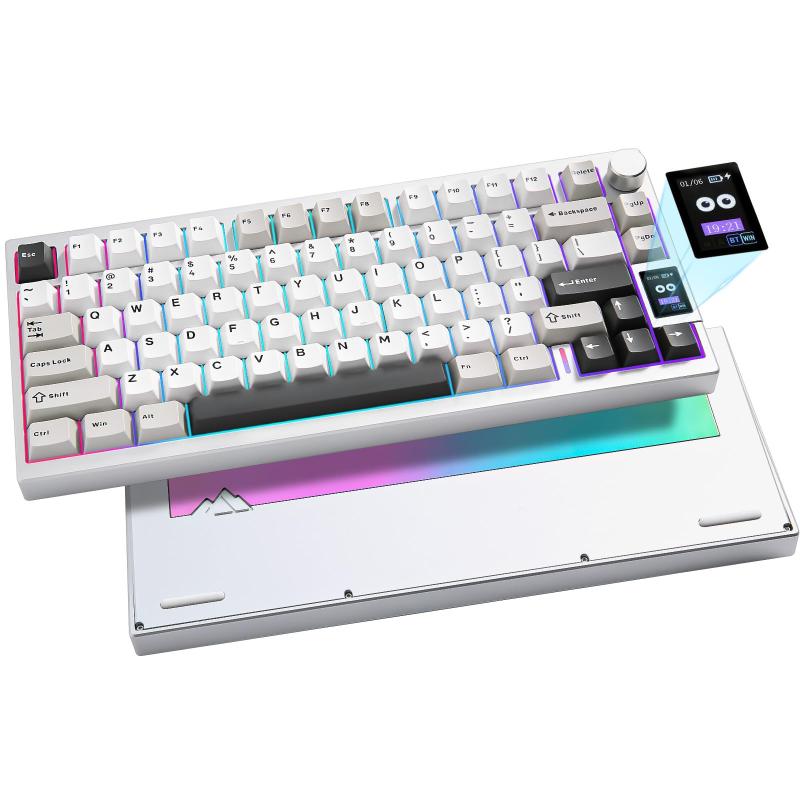 YUNZII AL80 メカニカルキーボード ワイヤレス ゲーミングキーボード 75%レイアウト bluetooth/2.4G/有線 三つモード フルアルミCNC LCDスクリーン ホットスワップ対応 ガスケットマウント ノブ付き Q