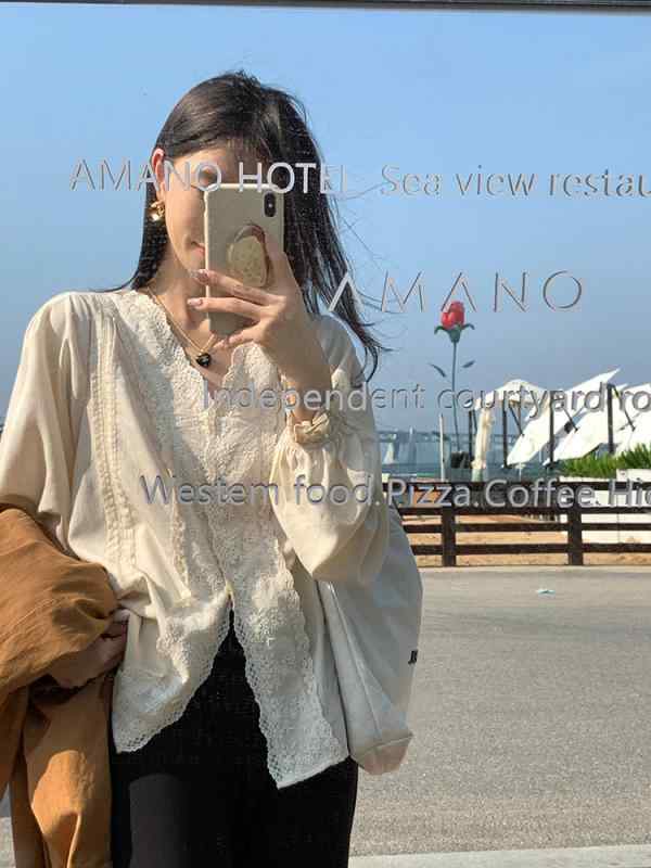 シャツ レディース 春物 レース 襟付き Vネック 長袖 杏色 天? 接触冷感 伸縮性 オフィス カジュアル｜イーマイショップ 7,246円