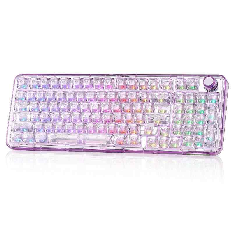 YUNZII X98 QMK/VIA対応 ワイヤレス メカニカル ゲーミングキーボード 透明キーキャップ 3モード接続 BT5.0/2.4GHz/USB-C ホットスワップ可能 潤滑済みスイッチ ガスケット構造 RGBバックライト ノブ付