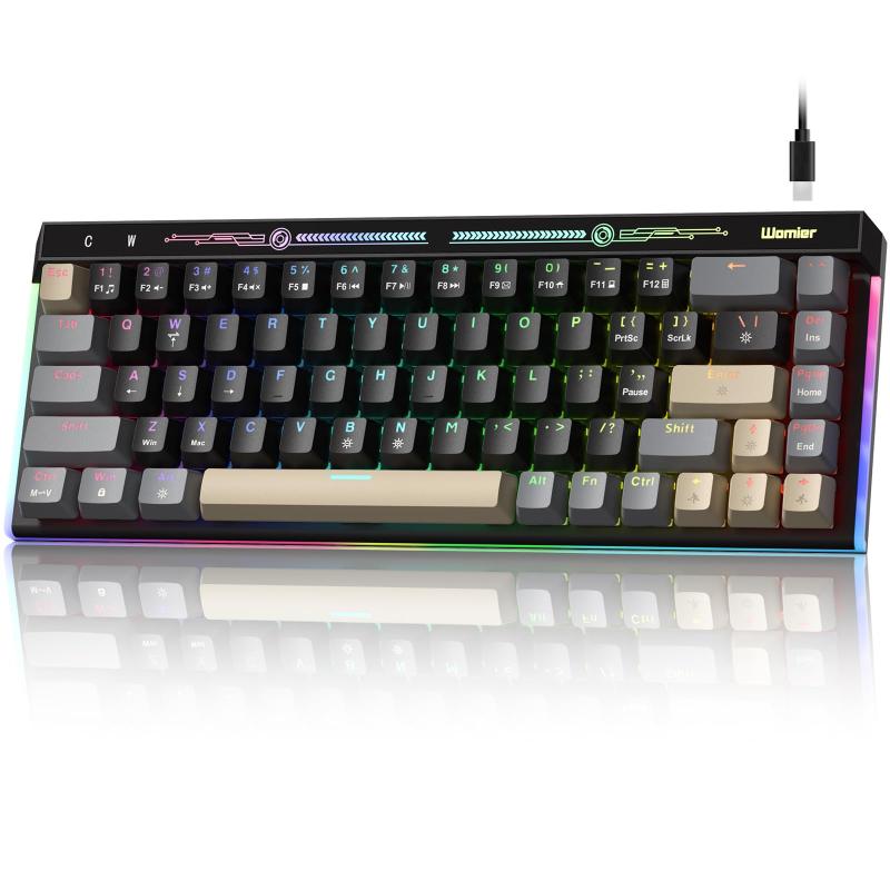 Womier VK68 ゲーミングキーボード、有線、65%レイアウト、ホットスワップ対応、RGBバックライト、ガスケットマウント、メカニカル