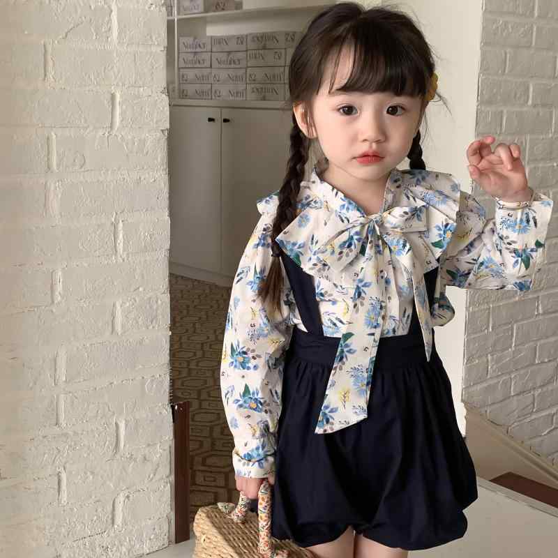 子供服 サロペット ショートパンツ 女の子 ベビー服 全綿 春秋物 かわいい おしゃれ ブルマ ズボン 90cm 100cm 110cm 120cm 130cm 紺色