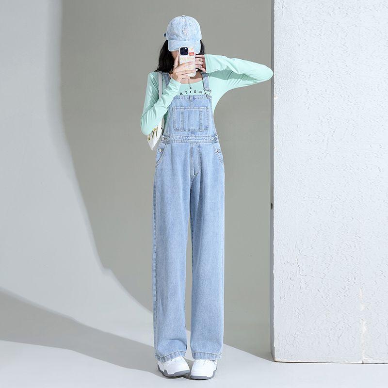 ジーンズ レディース デニム サロペット 高見え 高品質 ゆったり ストレート 韓国風 ブルー 青 ブラック 黒 灰色 グレー 無地 カジュアル きれいめ かわいい 高見え 着痩せ スタイルアップ 美脚効果 コットン 綿 70%以上