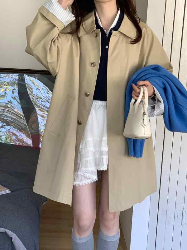 コート レディース 秋冬 韓国風 カジュアル ゆったり 体型カバー 着痩せ 無地 ポケット 襟付き ロング丈 カーキ XS S M 8,554円