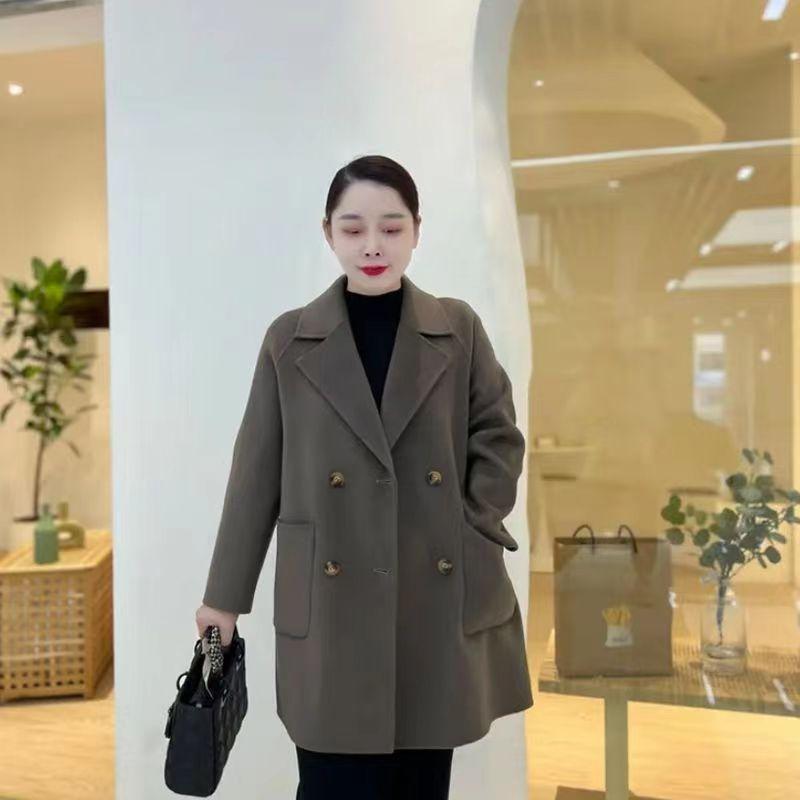コート レディース 秋冬 ウール ファッション ダブルブレスト ミドル丈 アウター ジャケット 婦人服 韓国風 カジュアル ブラック グレー キャメル