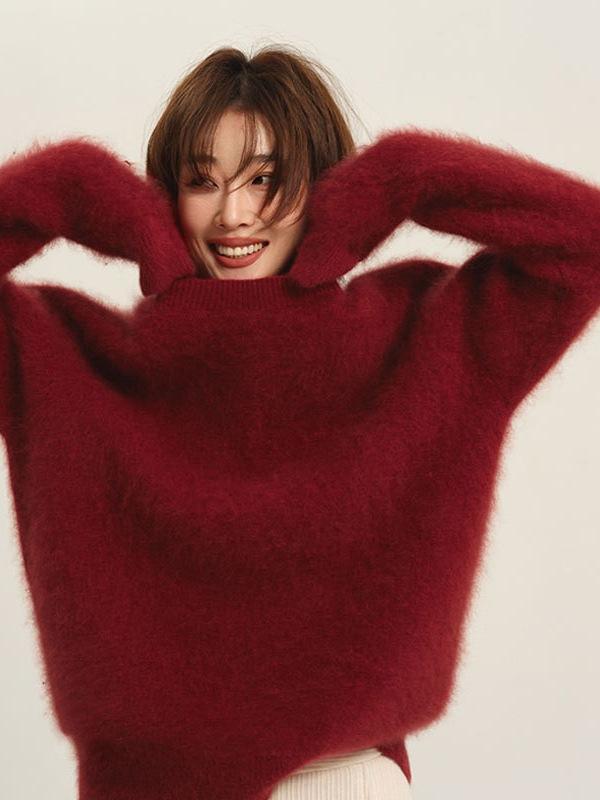 ニット レディース 新年 赤色 トップス 秋冬 高級感 柔らかい 雰囲気 韓国風 カジュアル ゆったり 長袖 プルオーバー 6,507円