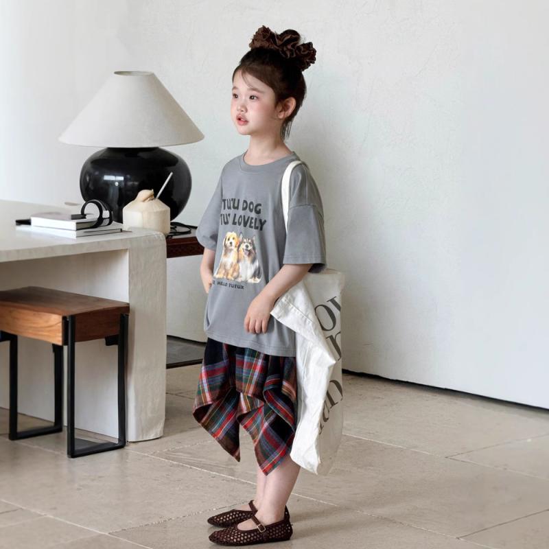 子供服 女の子 Tシャツ & チェック柄スカート 2点セット ソロナ素材 接触冷感 半袖 薄手 かわいい おしゃれ 普段着 通園 通学 春夏