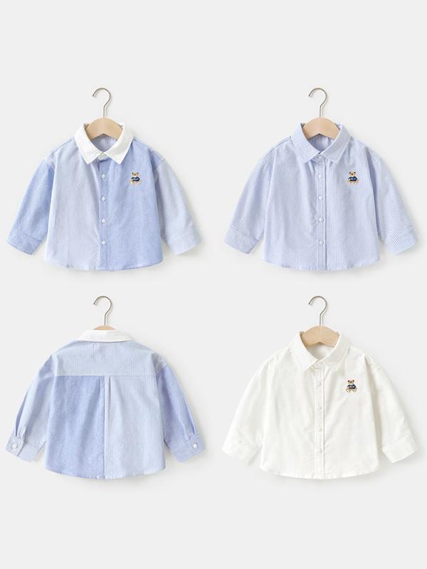 ベビー服・子供服 長袖シャツ 春秋 男女兼用 ベビー・キッズ トップス 綿100% かわいい 柔らかい ブルー系ストライプ