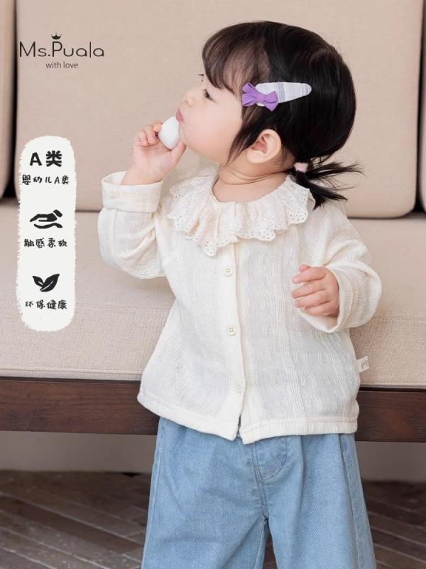 ベビー服 シャツ 女の子 春秋 長袖 綿 レース フリル かわいい おしゃれ 73cm 80cm 90cm 100cm 110cm