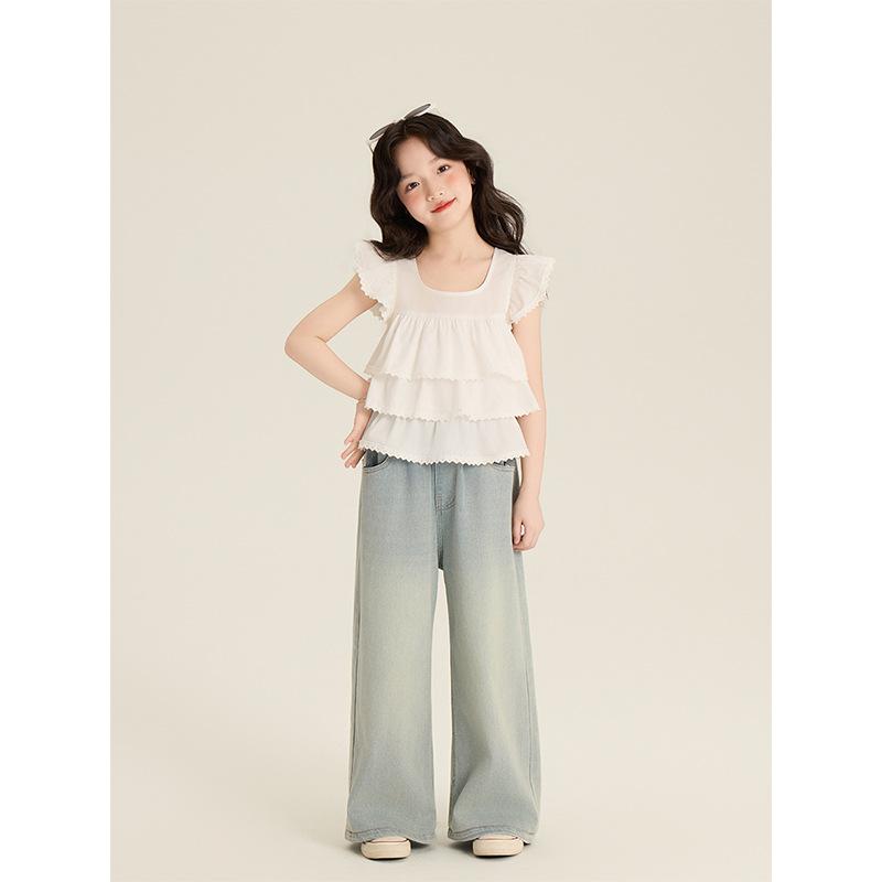 シャツ 女の子 レース 切り替え 小さなフリル袖 コットン かわいい ブラウス 子供服 トップス 100cm 110cm 120cm 130cm 140cm 150cm 160cm 170cm