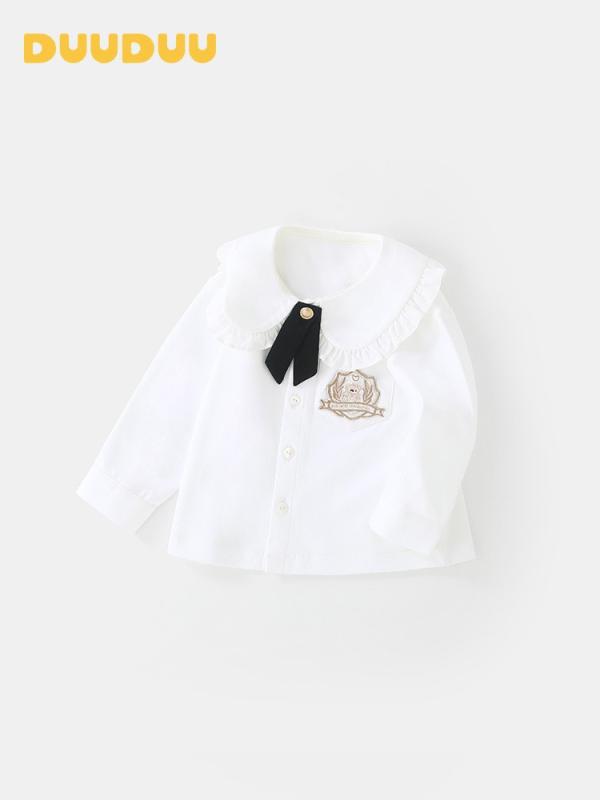 シャツ ガールズ ベビー 長袖 白シャツ 子供服 韓国風 春秋 A類 コットン100% 抗菌 柔らか