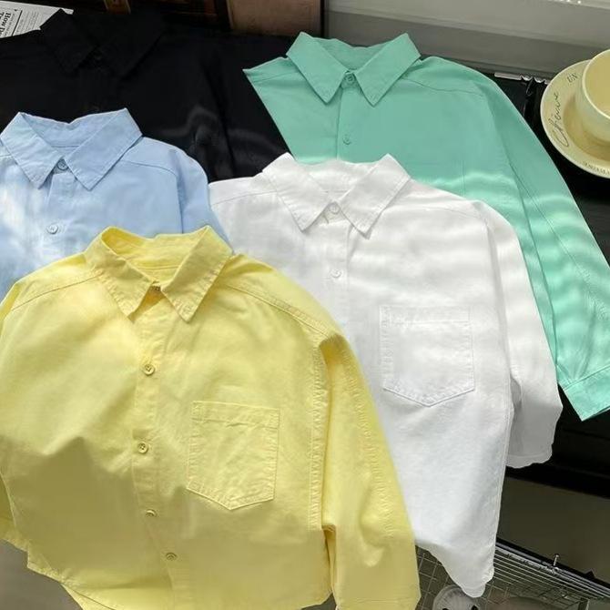 シャツ キッズ 長袖 子供服 春秋 男女兼用 かわいい おしゃれ 韓国風 無地 トップス 普段着 発表会 お出かけ 白 黒 青 黄 緑 コットン 100 110 120 130 140 150 160